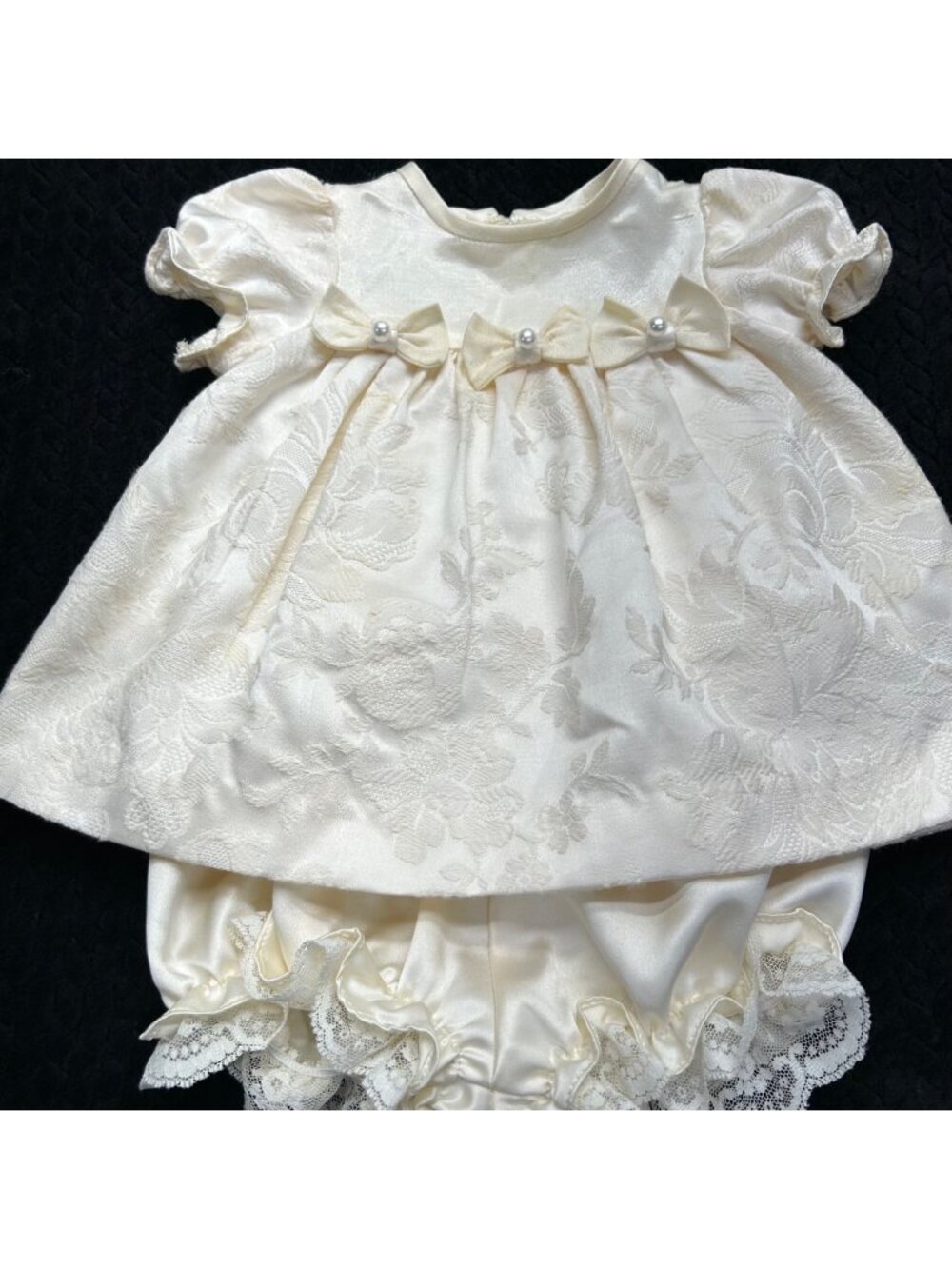 Vintage GOODLAD Elegant Baby Girl Ivory Floral Dress & Bloomers With Lace Trim B